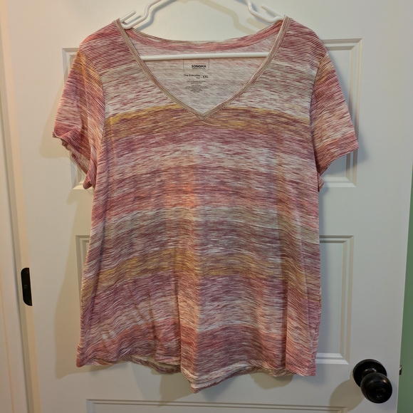 Sonoma Tops - 🔴 Sonoma Short Sleeve V-Neck Tee in Pink and  Cream Stripe